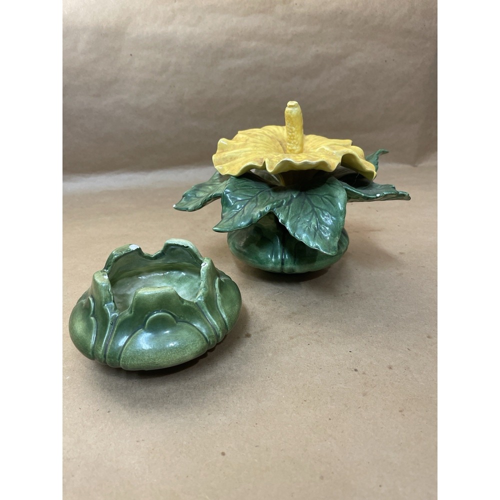 Jamar-Mallory Studio Art Pottery Floral Covered Bowl Green Yellow 1974